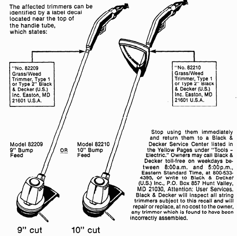 Picture of affected Black & Decker trimmers