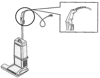 Drawing of the top of the handle where the power cord extends.